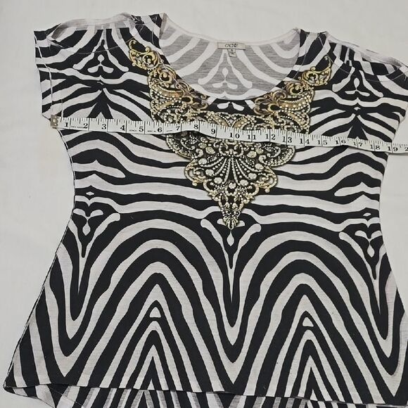 Cache Embellished Black and White Cap Sleeve Blouse S - Picture 3 of 7